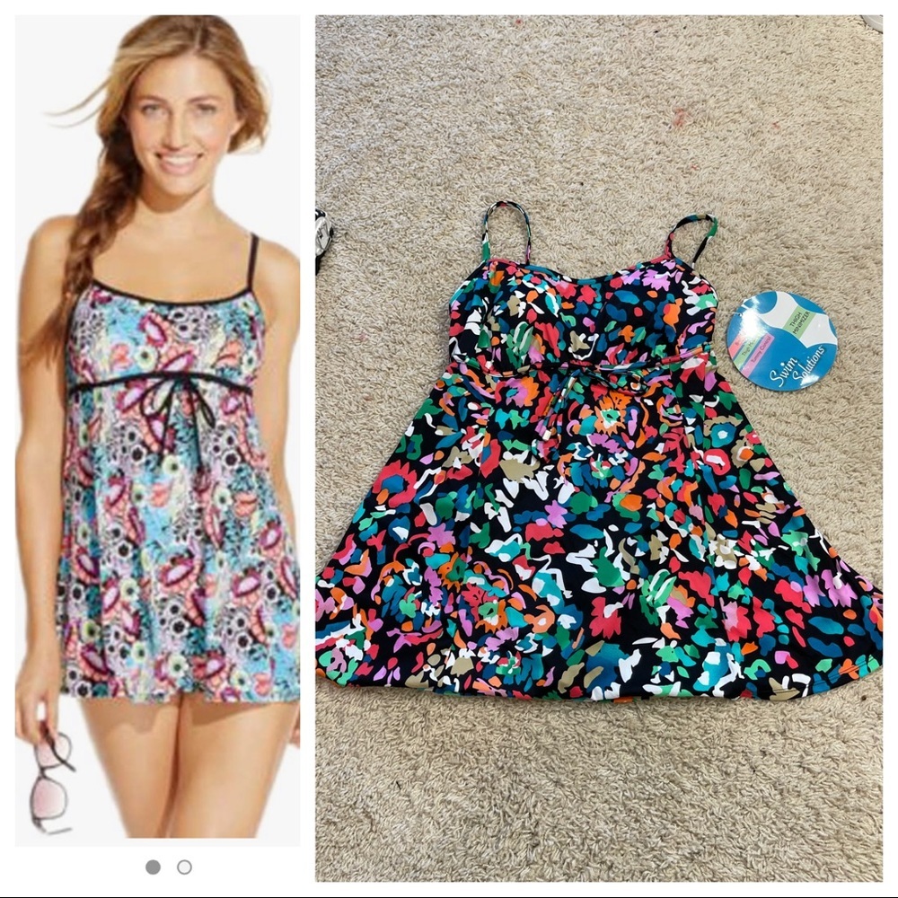 NWT! Swim Solutions Empire-Waist Princess-Seam One-Piece Swimdress